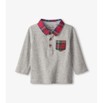 Hatley Tartan Trim Long Sleeve Baby Polo T-Shirt