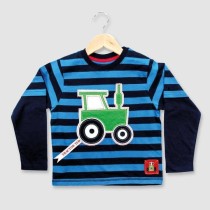 Tractor Ted Striped Applique Long Sleeve Top (12-18 MONTHS) (BLUE) (TSSTRIPEBL12)